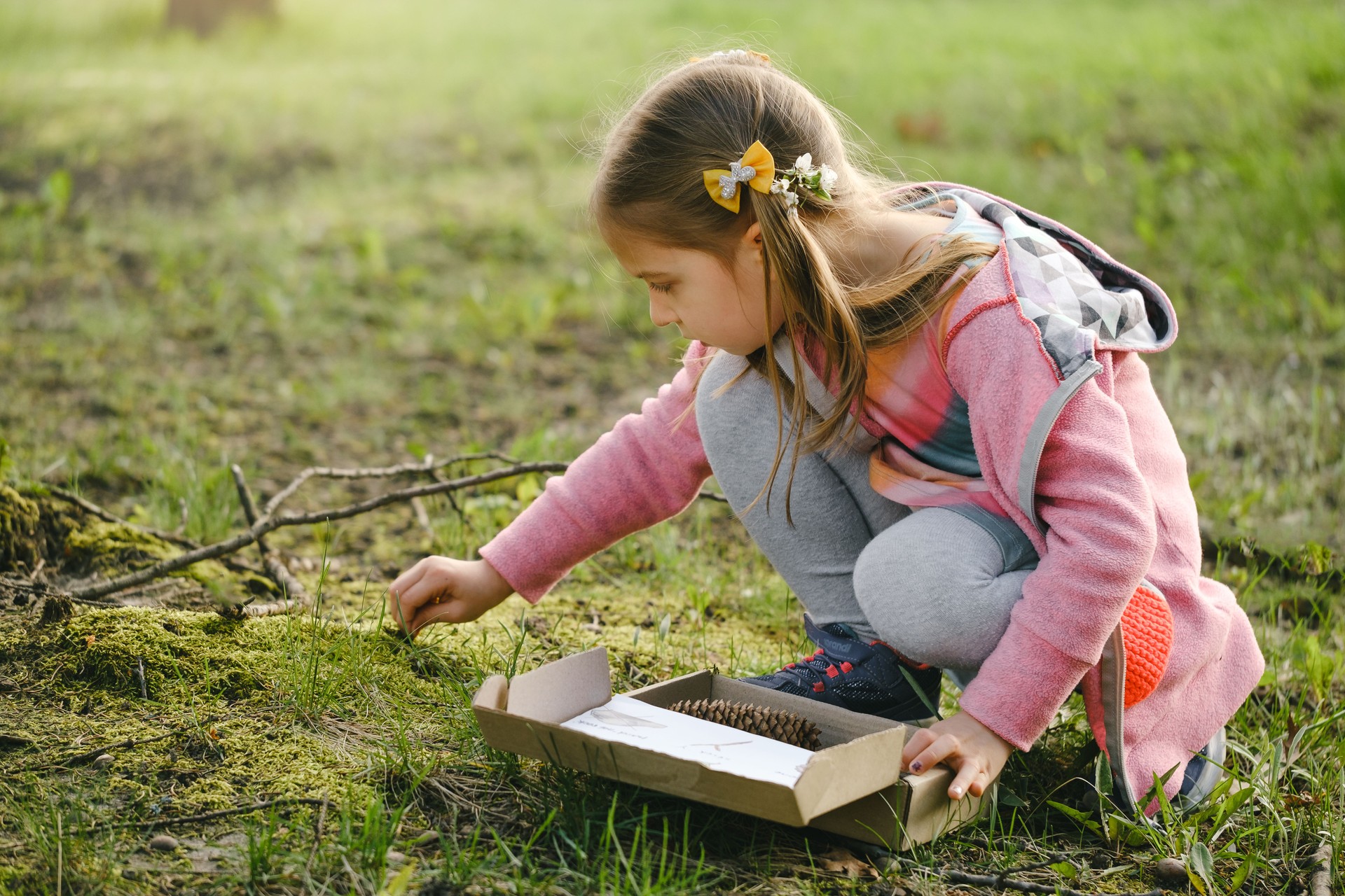 Nature education. Fun kids activity outdoors